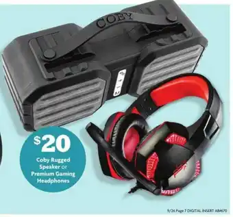 Family Dollar Coby Rugged Speaker Or Premium Gaming Headphones offer