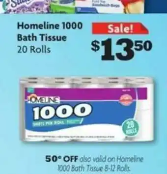 Family Dollar Homeline 1000 Bath Tissue 20 Rolls offer