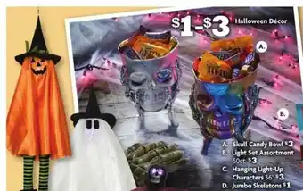 Family Dollar Skull Candy Bowl, Light Set Assortmet, Hanging Light-Up Characters Or Jumbo Skeletons offer