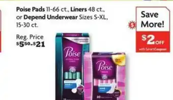 Family Dollar Poise Pads, Liners Or Depend Underwear offer