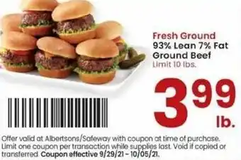 Albertsons Fresh Ground 37% Lean 7% Ground Beef offer