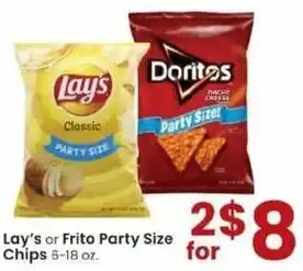 Albertsons Lay's Or Frito Party Size Chips 6-18 oz offer