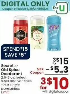 Albertsons Secret Old Spice Deodorant offer