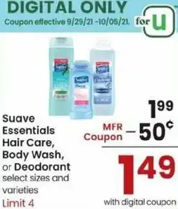 Albertsons Suave Essentials Hair Care, Body Wash, Or Deodorant offer