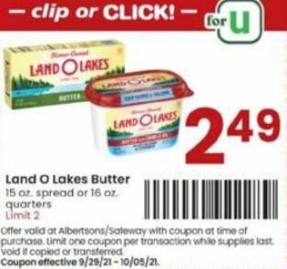 Albertsons Land O Lakes Butter offer