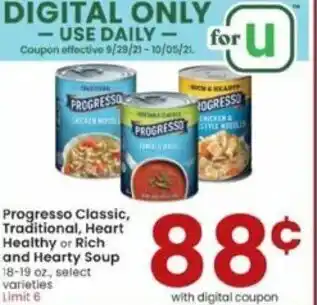 Albertsons Progresso Classic, Traditional, Heart Healty Or Rich And Hearty Soup offer