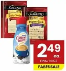 Albertsons Sargento Baby Swix, Sargento Pepper Jack , Coffee Mate offer