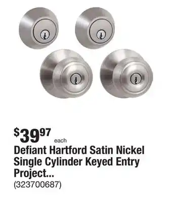 The Home Depot Defiant Hartford Satin Nickel Single Cylinder Keyed Entry Project Pack offer