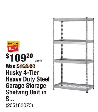 The Home Depot Husky 4-Tier Heavy Duty Steel Garage Storage Shelving Unit in Silver (36 in. W x 72 in. H x 18 in. D) offer