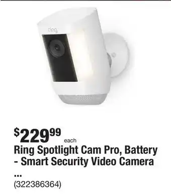 The Home Depot Ring Spotlight Cam Pro, Battery - Smart Security Video Camera with LED Lights, Dual Band Wifi, 3D Motion Detection, White offer