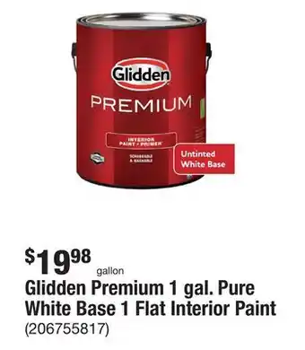 The Home Depot Glidden Premium 1 gal. Pure White Base 1 Flat Interior Paint offer