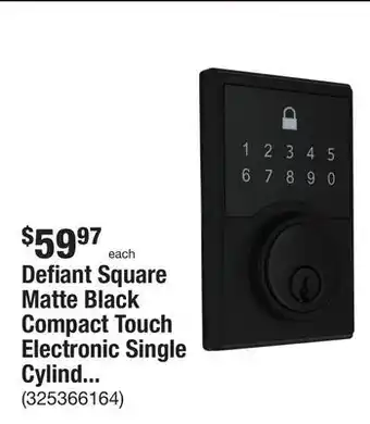 The Home Depot Defiant Square Matte Black Compact Touch Electronic Single Cylinder Deadbolt offer