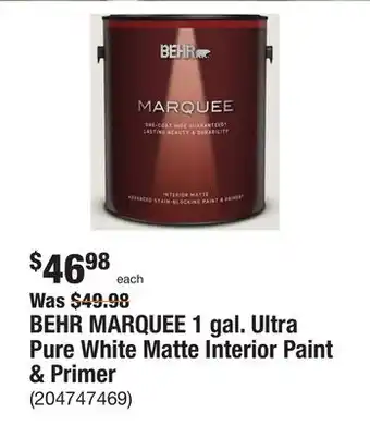 The Home Depot BEHR MARQUEE 1 gal. Ultra Pure White Matte Interior Paint & Primer offer