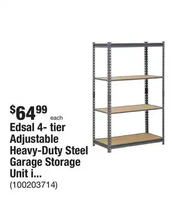 The Home Depot Edsal 4- tier Adjustable Heavy-Duty Steel Garage Storage Unit in Gray (36 in. W x 60 in. H x 18 in. D) offer