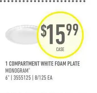 US Foods Chef's Store 1 Compartment White Foam Plate offer