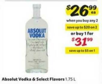 Winn Dixie Absolut Vodka & Select Flavors offer