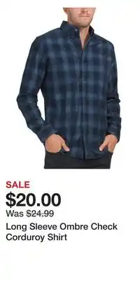 TJ Maxx Long Sleeve Ombre Check Corduroy Shirt offer