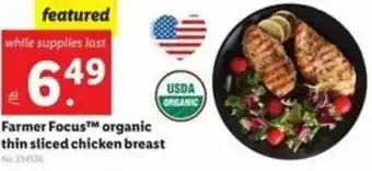 Lidl Farmer Focus Organic Thin Sliced Chicken Breast offer