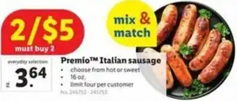 Lidl Premio Italian Sausage 16 oz offer