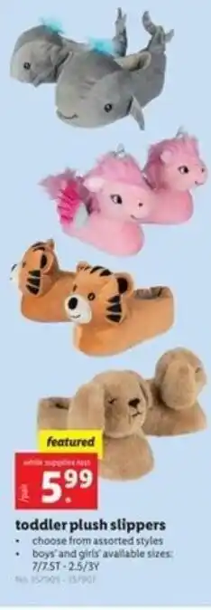 Lidl Toddler Plush Slippers offer