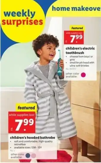 Lidl Children's Hooded Bathrobe , Children's Electric Toothbrush offer