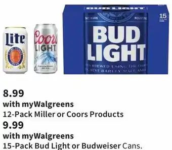 Walgreens 15-Pack Bud Light Or Buweiser Cans offer