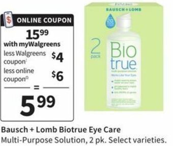Walgreens Bausch + Lomb Biotrue Eye Care offer