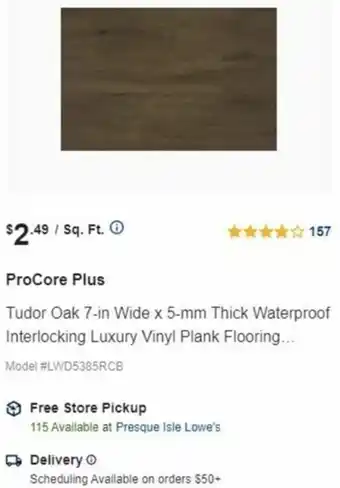 Lowe's ProCore Plus Tudor Oak offer