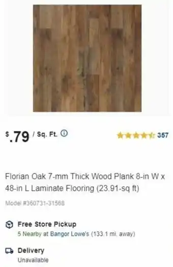 Lowe's Florian Oak 7-mm Thick Wood Plank offer