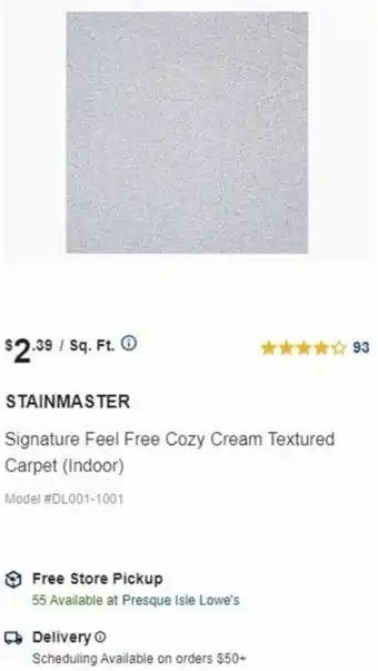 Lowe's Stainmaster Signature Feel Free Cozy Creaam Textured Carpet ( Indoor) offer
