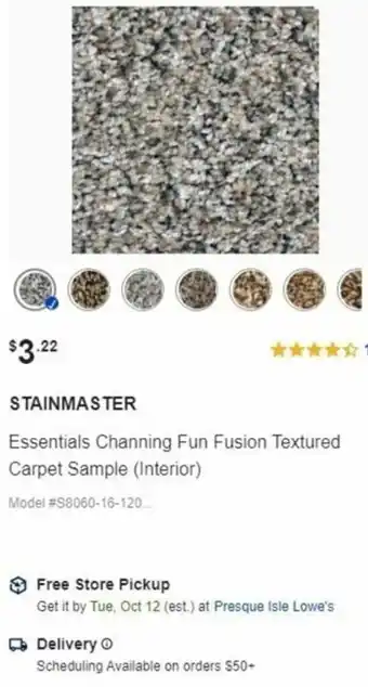 Lowe's Stainmaster Essentials Channing Fun Fusion Textured Carpet Sample ( Interior) offer