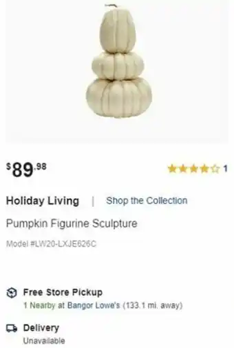 Lowe's Holiday Living Pumpkin Figurine Sculpture offer