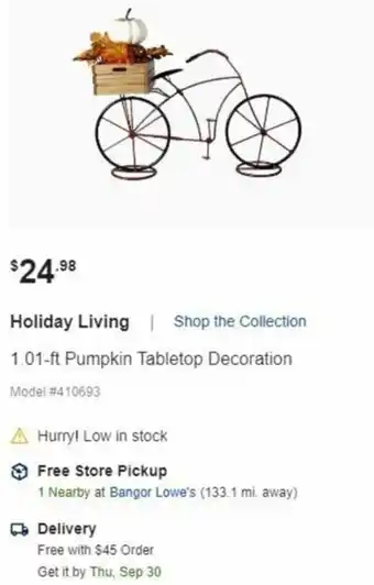 Lowe's Holiday Living 1.01 ft. Pumpkin Tabletop Decoration offer