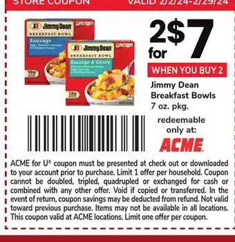 ACME Jimmy Dean Breakfast Bowls offer