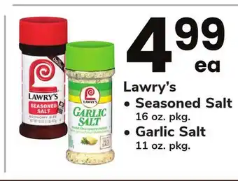ACME Lawry's Seasoned Salt 16 oz. pkg., Garlic Salt 11 oz. pkg offer