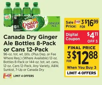 ShopRite Ginger Ale Bottles 8-Pack or Cans 12-Pack offer
