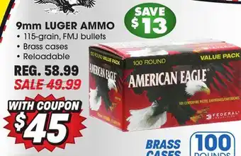Big 5 Federal American Eagle 9mm Luger 100-Round Value Pack offer
