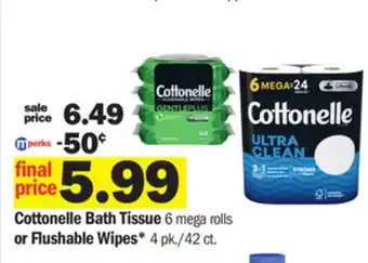 Meijer Cottonelle Bath Tissue 6 mega rolls or Flushable Wipes offer