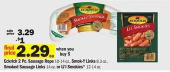 Meijer Eckrich 2 Pc. Sausage Rope 10-14 oz., Smok-Y Links 8.3 oz., Smoked Sausage Links 14 oz. or Li'l Smokies* 12-14 oz offer