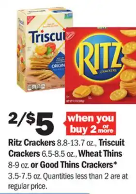 Meijer Ritz Crackers 8.8-13.7 oz., Triscuit Crackers 6.5-8.5 oz., Wheat Thins 8-9 oz. or Good Thins Crackers* 3.5-7.5 oz offer