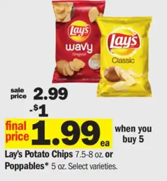 Meijer Lay's Potato Chips 7.5-8 oz. or Poppables offer