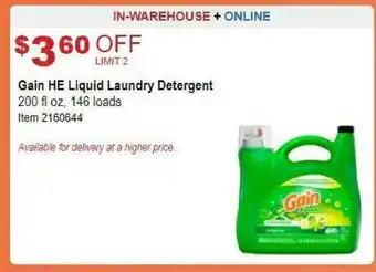 Costco Gain HE Liquid Laundry Detergent offer