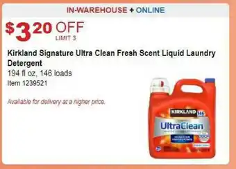 Costco Kirkland Signature Ultra Clean Fresh Scent Liquid Laundry Detergent offer