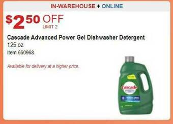 Costco Cascade Advanced Power Gel Dishwasher Detergent offer
