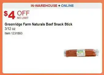 Costco Greenridge Farm Naturals Beef Snack Stick offer