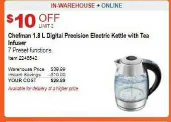 Costco Chefman 1.8 L Digital Precision Electric Kettle With Tea Infuser offer