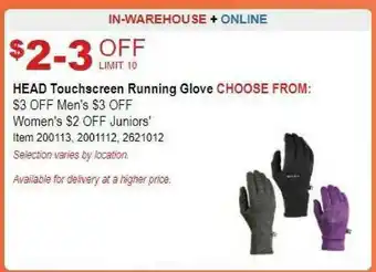 Costco Head Touchscreen Running Glove offer