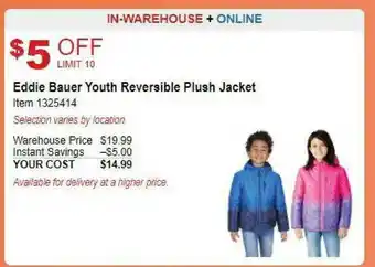 Costco Eddie Bauer Youth Reversible Plush Jacket offer