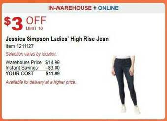 Costco Jessica Simpson Ladies' High Rise Jean offer