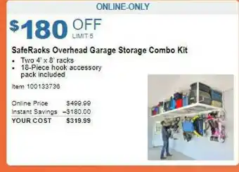 Costco SafeRacks Overhead Garage Storage Combo Kit offer